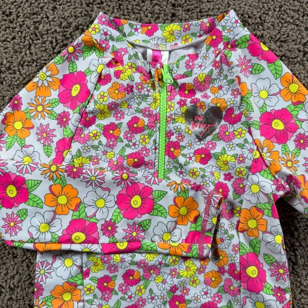 Betsey Johnson rash guard Girls Long Sleeve‎ Swim Top Floral 10 beach colorful